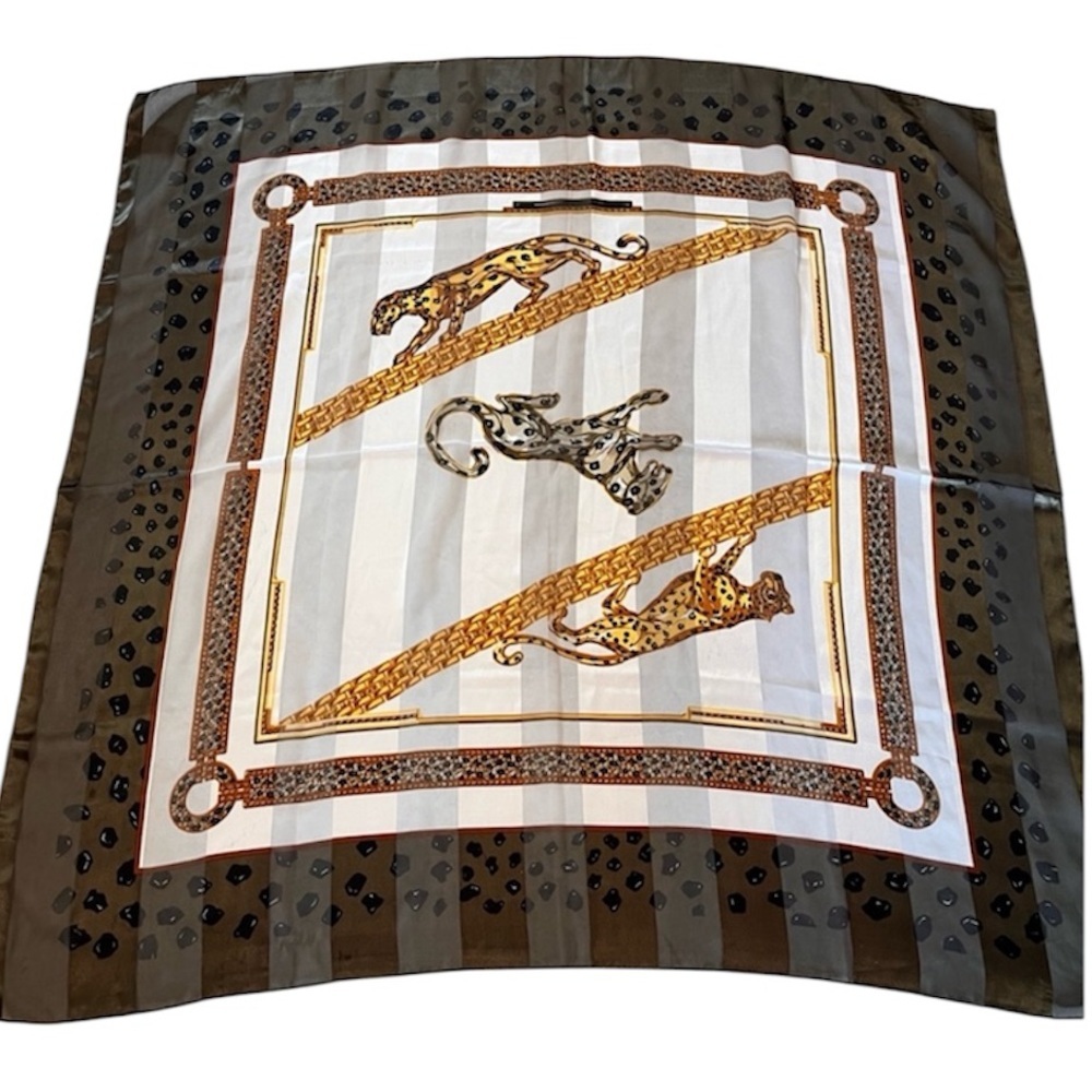 Vintage Animal Print Silk Scarf. Made in Korea